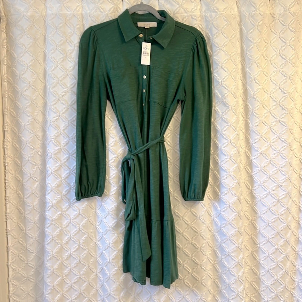 LOFT Snap Front Ruffle Dress